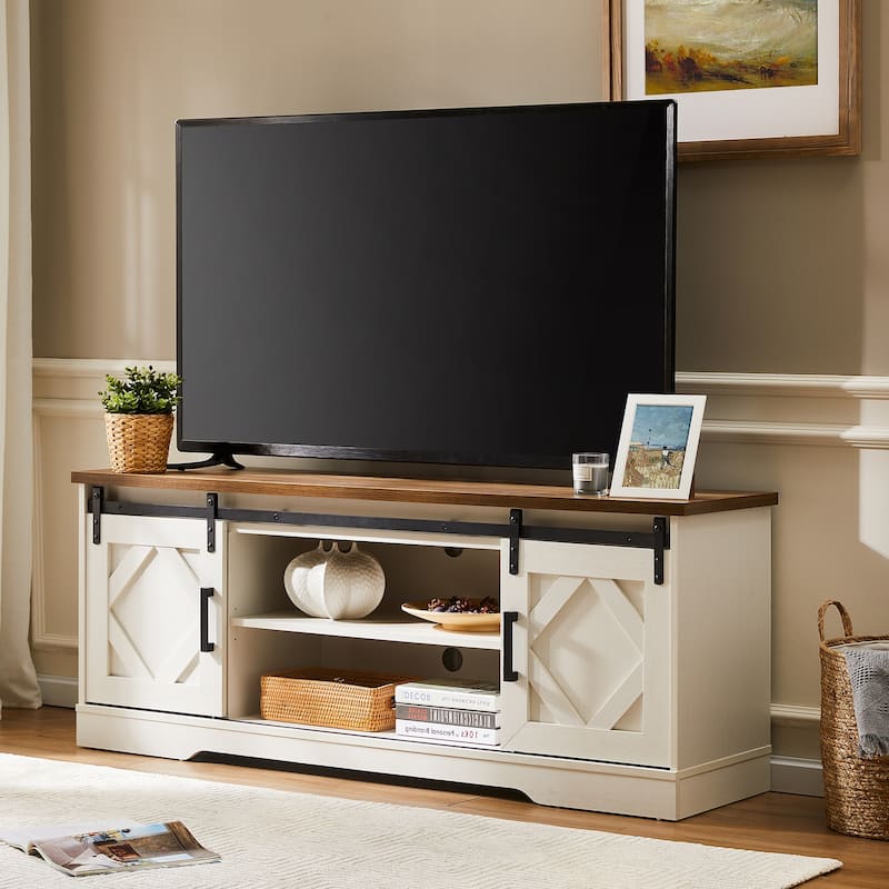 WAMPAT Farmhouse Sliding Barn Door TV Stand