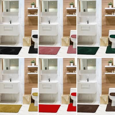 Deco 3 Piece Bathroom Rug Set, Soft Bath Rug, Contour Rug & Universal Lid Cover