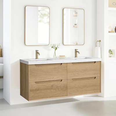 24"36"48"60"72"84" Floating Bathroom Vanity with Engineered Top Rectangulare Sink Solid Wood