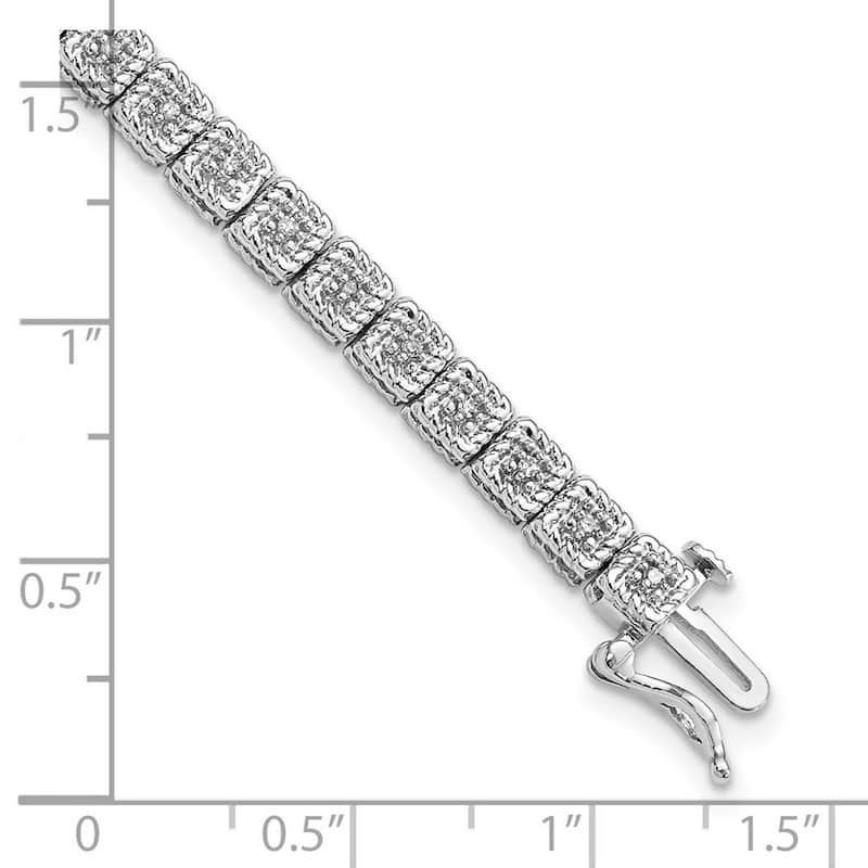 Curata 925 Sterling Silver Polished Box Catch Closure Rhodium Plated Diamond Bracelet