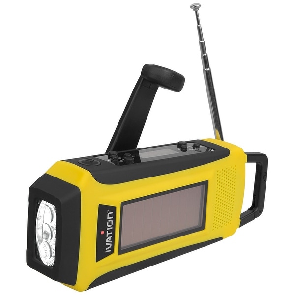 Ivation Solar Crank NOAA Weather Emergency Radio, LED Flashlight, Smartphone Charger with Cable, Rechargeable & Rainproof