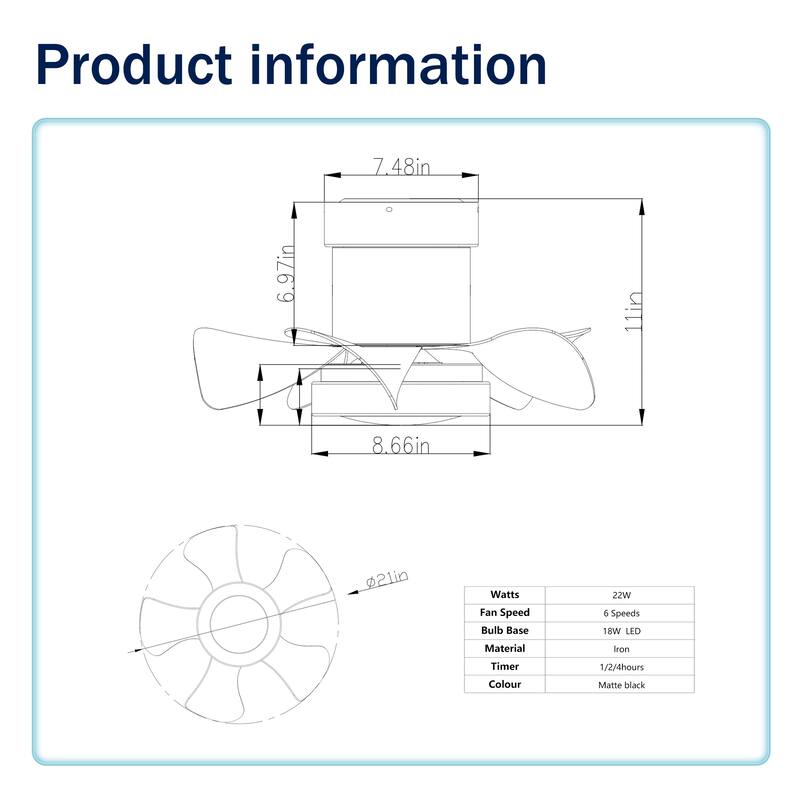 Flush Mount Ceiling Fan with 3 Color Temperatures Light & 6-Speed Remote Control DC Motor, Timer Function