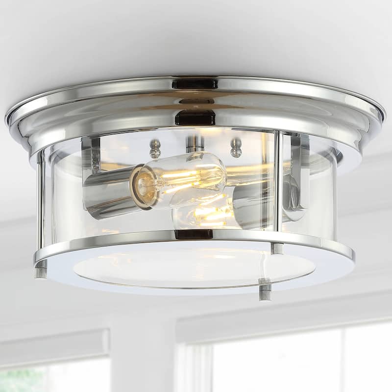 Henry 13.25" Metal/Glass LED Flush Mount, by JONATHAN Y