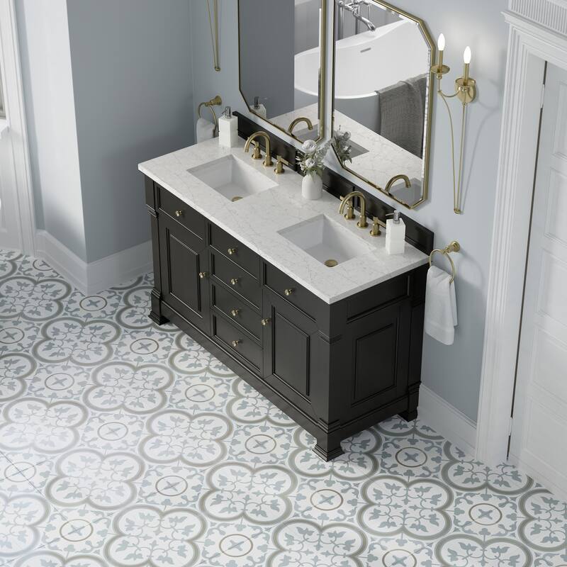 Brookfield 60D" Double Vanity, Black Onyx - Eternal Jasmine Pearl