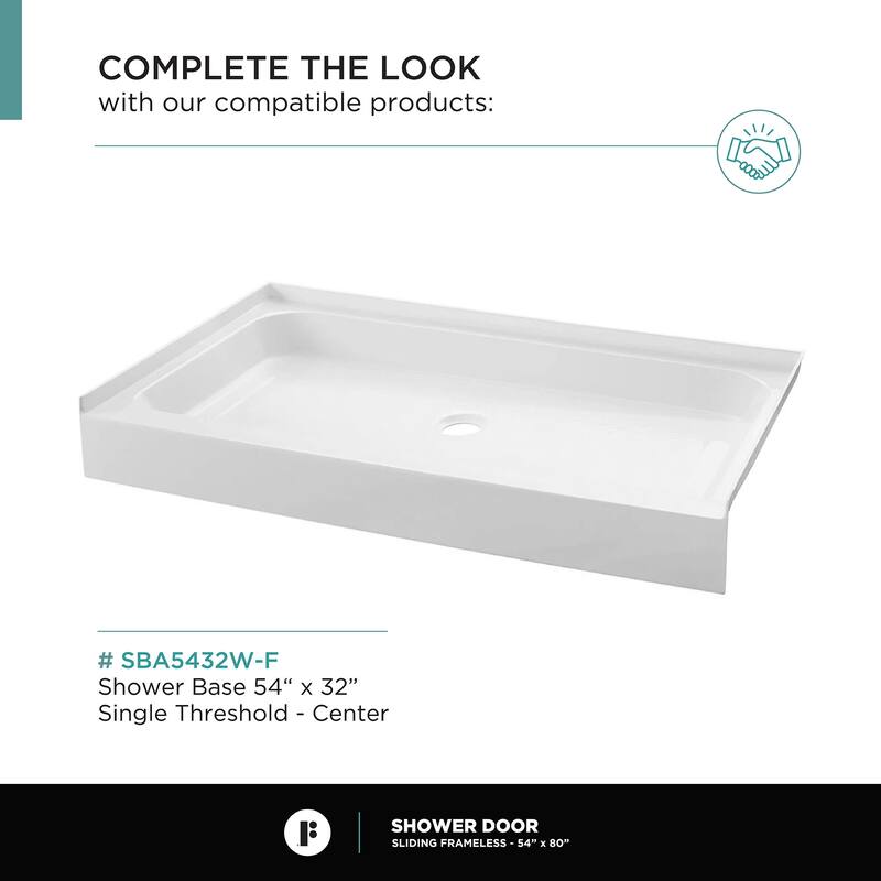 Fine Fixtures Hinged Clear Frameless Glass Shower Door Enclosure