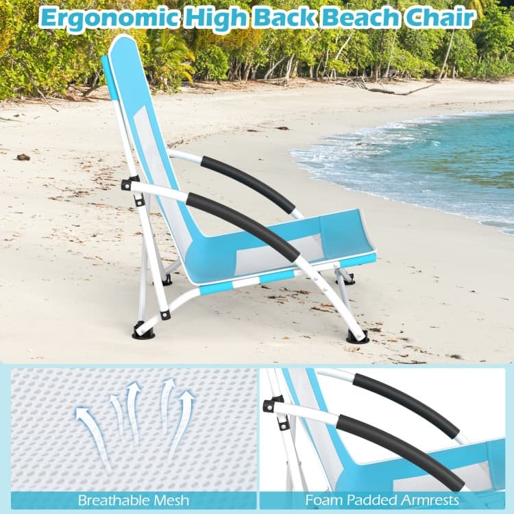 Metal Oxford Fabric Beach Chair with Umbrella and Carry Bag