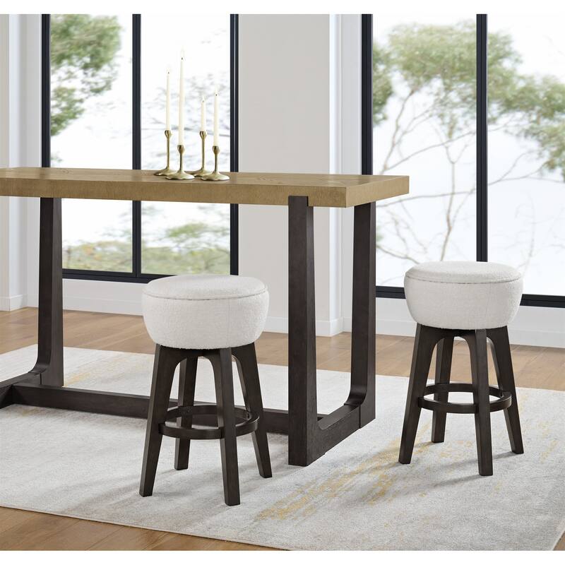 Backless Bar Stools Set of 2 with Polyester Seat Cushions Wood Construction - Brown