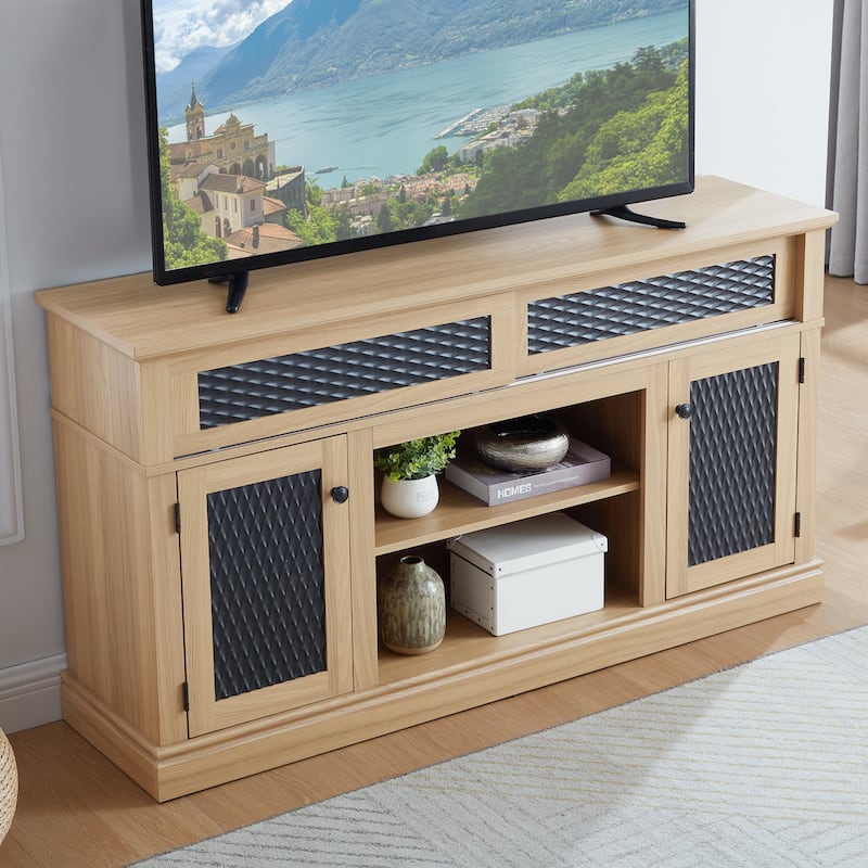 Embossed Pattern TV Stand for TVs Up to 65", Fireplace TV Stand with Storage Cabinet