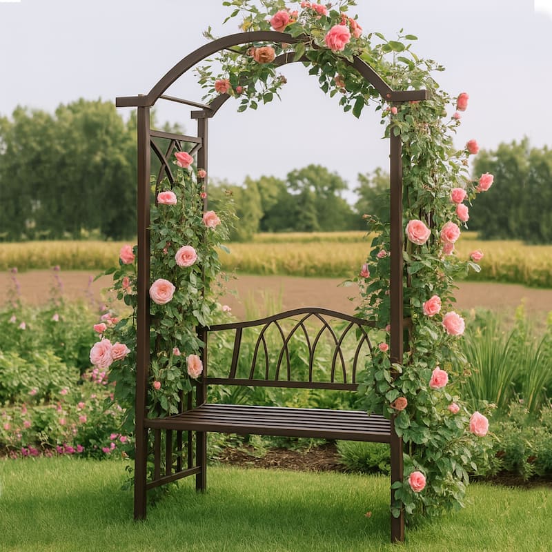 Aluminum Garden Arch with 2-Seater Bench