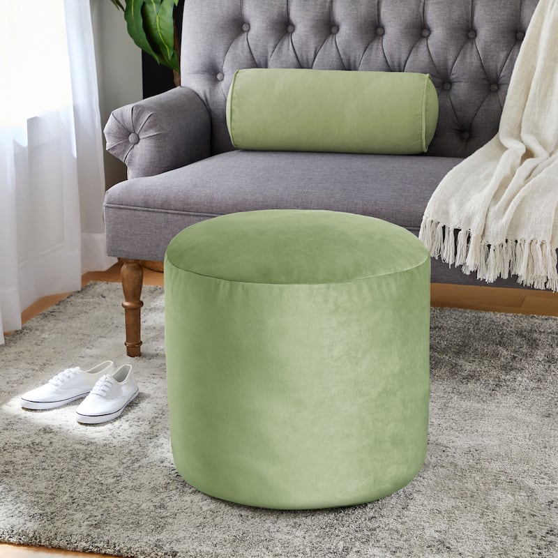 Sorra Home Solid Velvet Indoor Bean Pouf - Aloe 20 in W x 20 in D x 18 in H