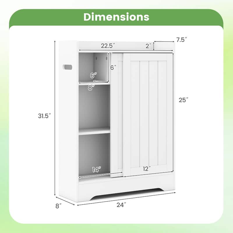 Gymax Bathroom Floor Cabinet w/2 Sliding Doors & Adjustable Shelves