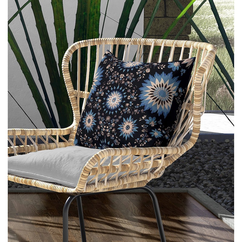 Delightful Dandelions Indoor/Outdoor Reversible Throw Pillow Black and Blue