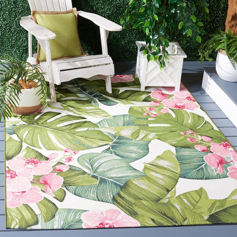 SAFAVIEH Barbados Betzy Tropical Indoor/Outdoor Waterproof Rug - 4' x 6' - Green/Pink
