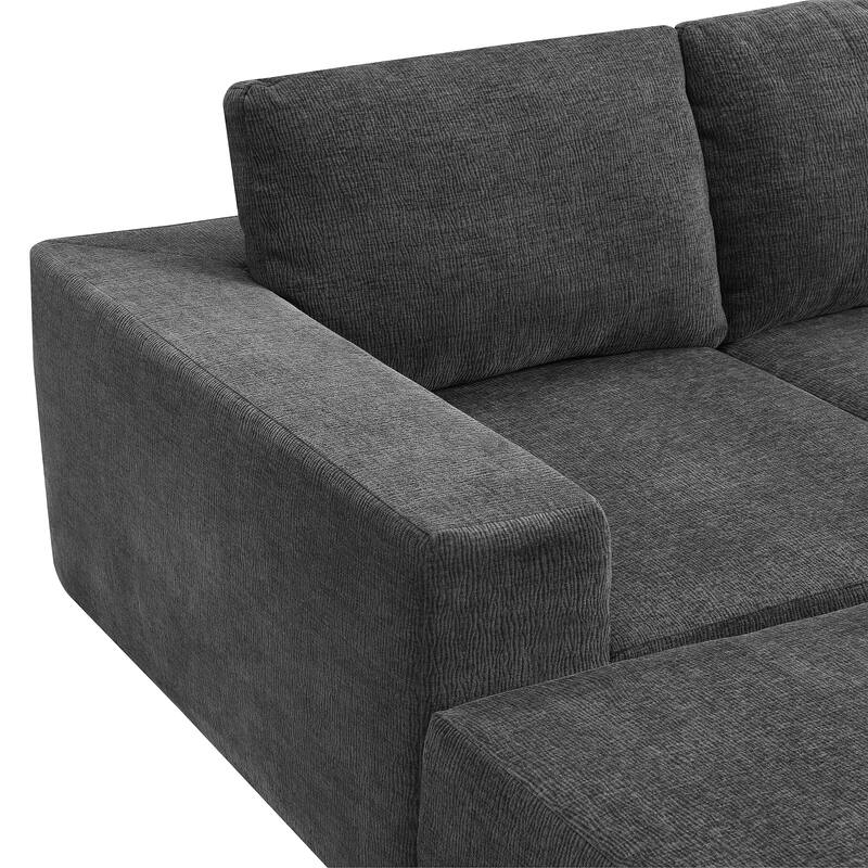 110" Chenille U-Shaped Sectional Sofa with Ottomans & Deep Seat