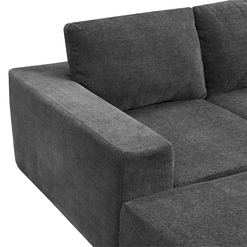 Modular U-Shaped Sectional Sofa with 2 Ottomans, Chenille Cloud Floor Couch, Fully Compressed Upholstered Sofa