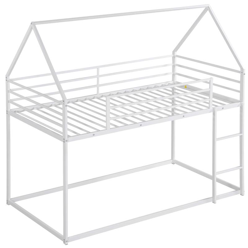 Roomfitters Twin over Twin House Bunk Bed with Built-In Ladder, White