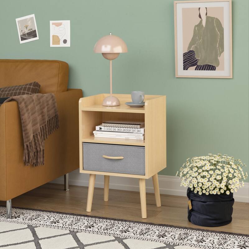 Modern Wooden Nightstand with 2 Drawers for Bedroom Storage