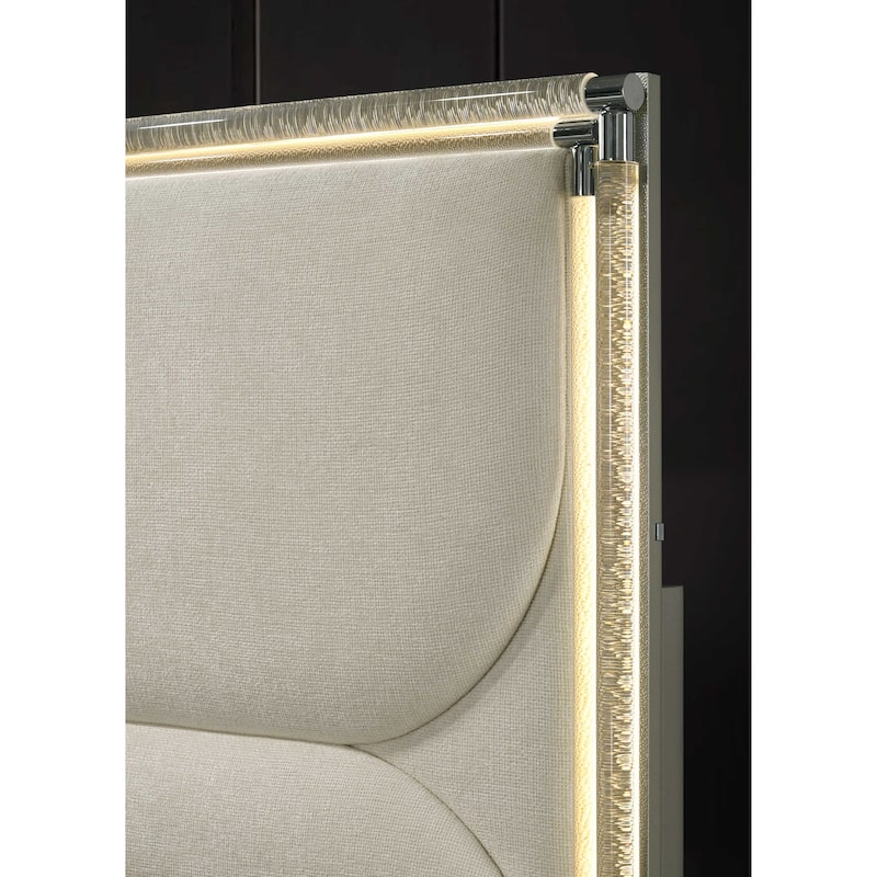 Modern Style Silver Finish LED Upholstered 1pc Bed