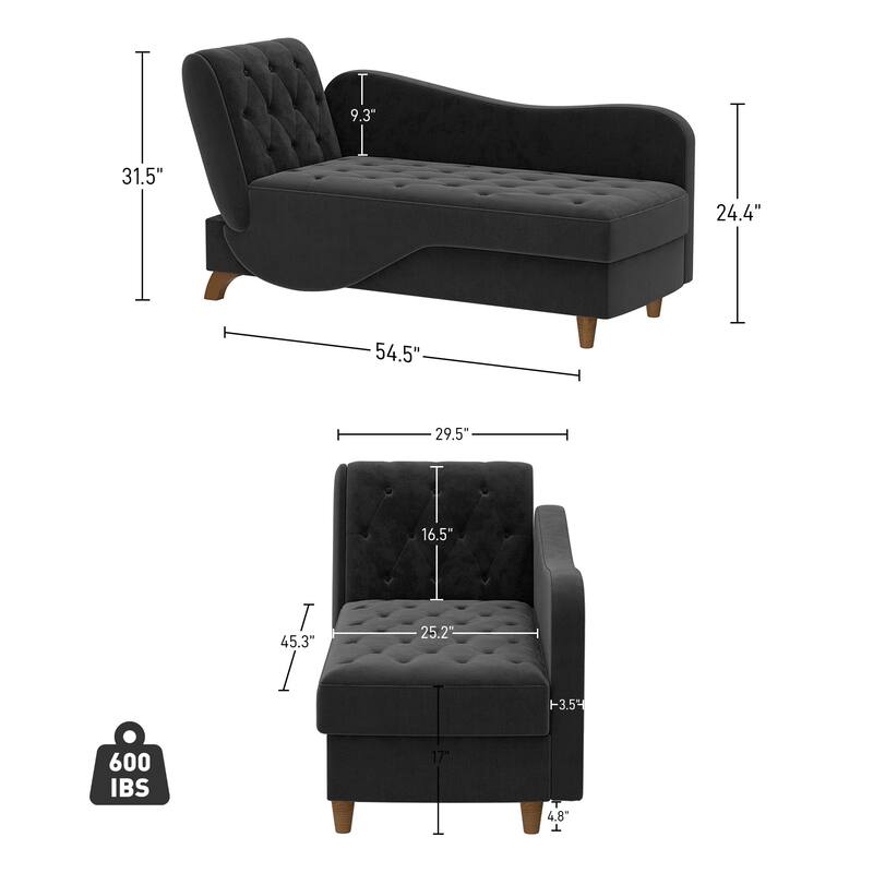 Ouyessir Upholstered Storage Chaise Lounge Chair with Left Armrest & Lumbar Pillow