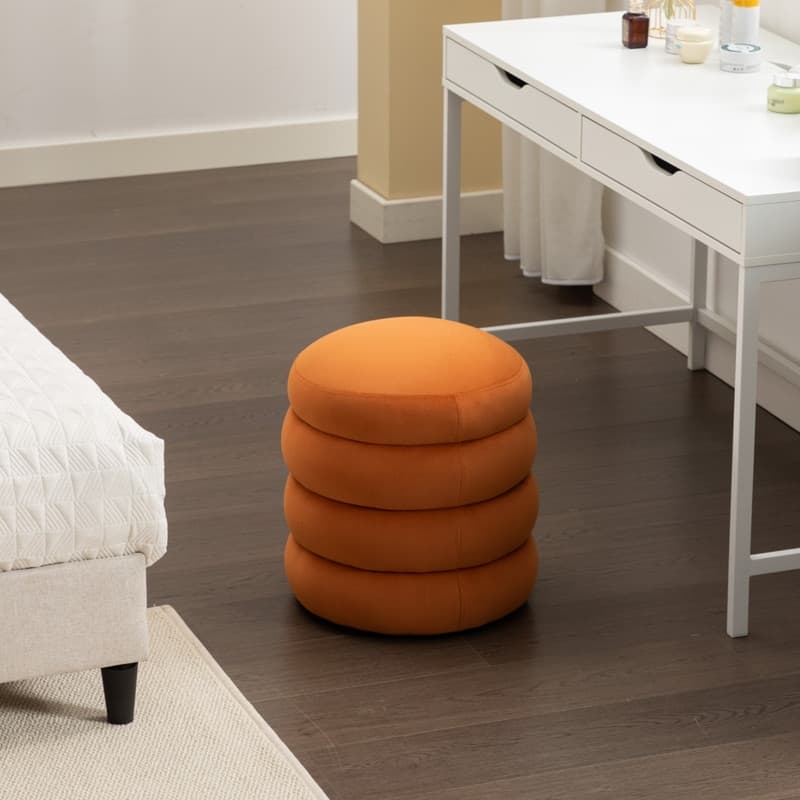 Soft Velvet Round Ottoman Footrest Stool