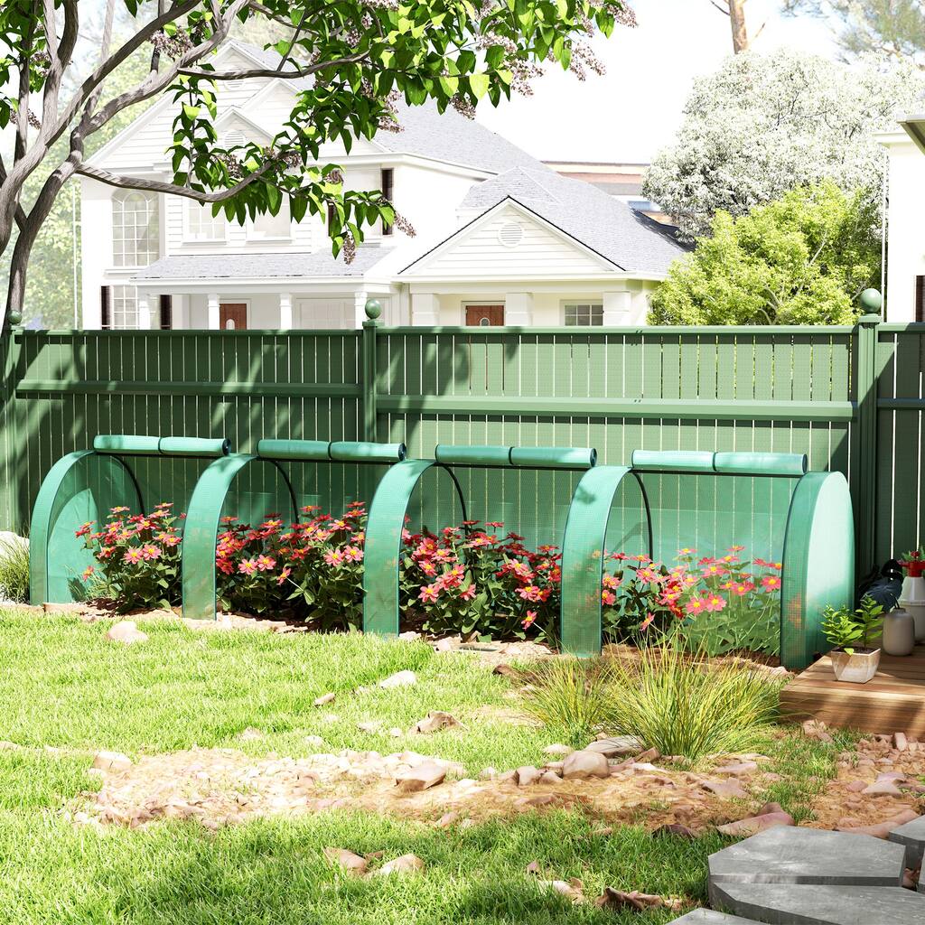 Outsunny 13' x 3' x 2.5' Mini Greenhouse, Portable Tunnel Green House with Roll-Up Zippered Doors, UV Waterproof PE Cover