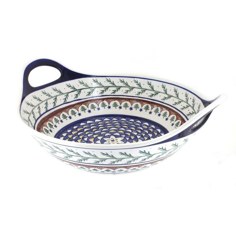 Blue Rose Polish Pottery 1347 Zaklady Deep Bowl with Handles - Evergreen
