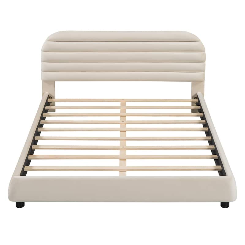 HomeRoots Beige Tufted Velvet Upholstered Queen Bed Frame