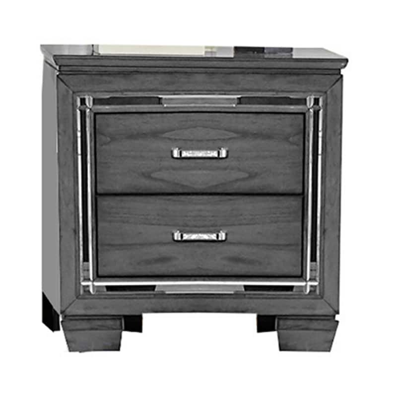 Alen 4 Pc Queen Size Bedroom Set, Button Tufting, Mirror Trim, Gray