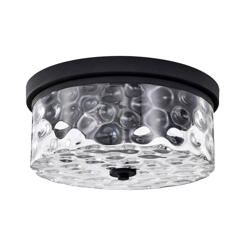 Moira 12 Inch Modern Matte Black Glass Shade Flush Mount with 2-Light
