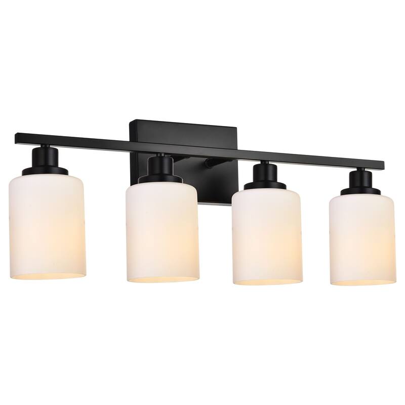5-Light Bathroom Light Fixtures Brushed Brass 6-Light Bathroom Vanity Light, Bathroom Lights Over Mirror with Milky Glass Shade