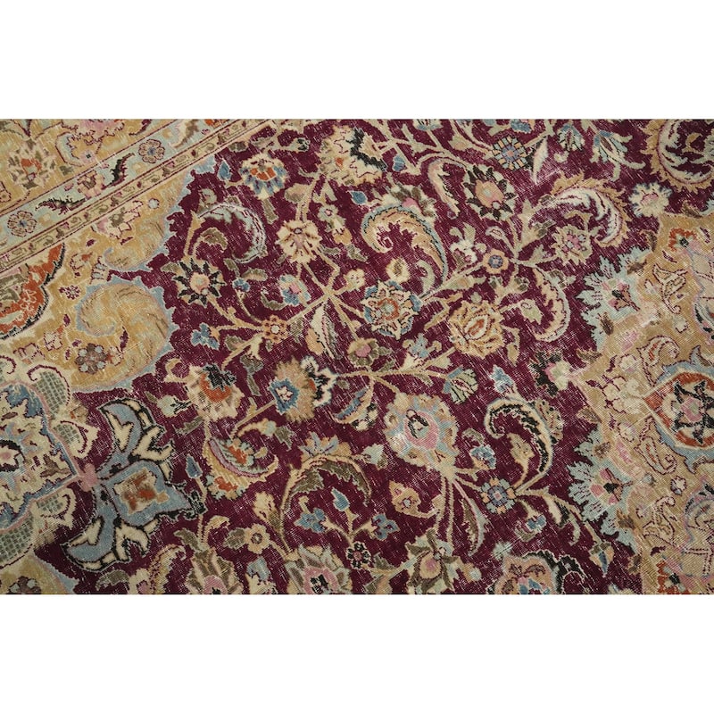 Hand Knotted Oriental 100% Wool Carpet Traditional Floral Red Kashan Area Rug - 12' 9'' X 9' 7''