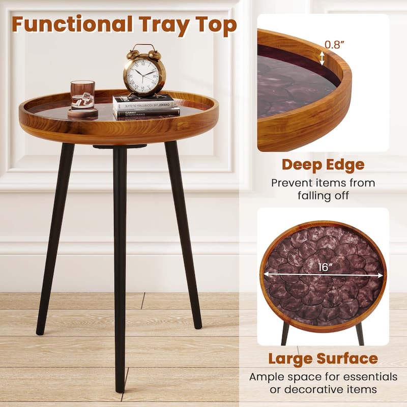 16"/20" Outdoor Side Table Round End Table with Epoxy Resin Finish