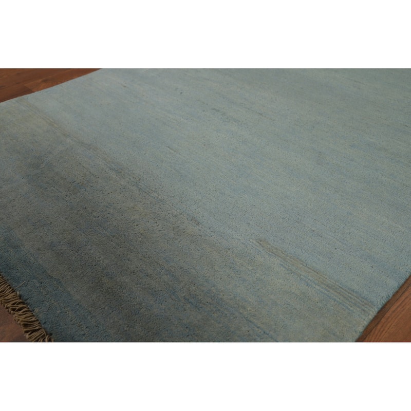 Blue Modern Gabbeh Oriental Foyer Rug Solid Handmade Wool Carpet - 3'4"x 4'9"