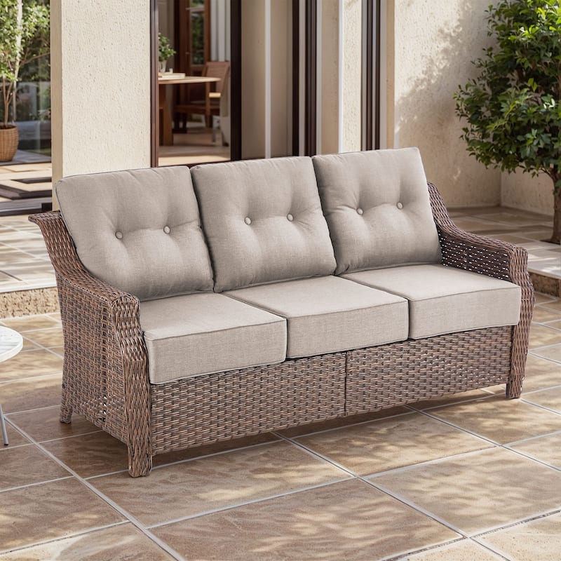 Gymojoy 75'' 3-Seat Paito Wicker Sofa with 6-Inch Ultra-Plush Cushions & Water-Resistant Olefin Fabric