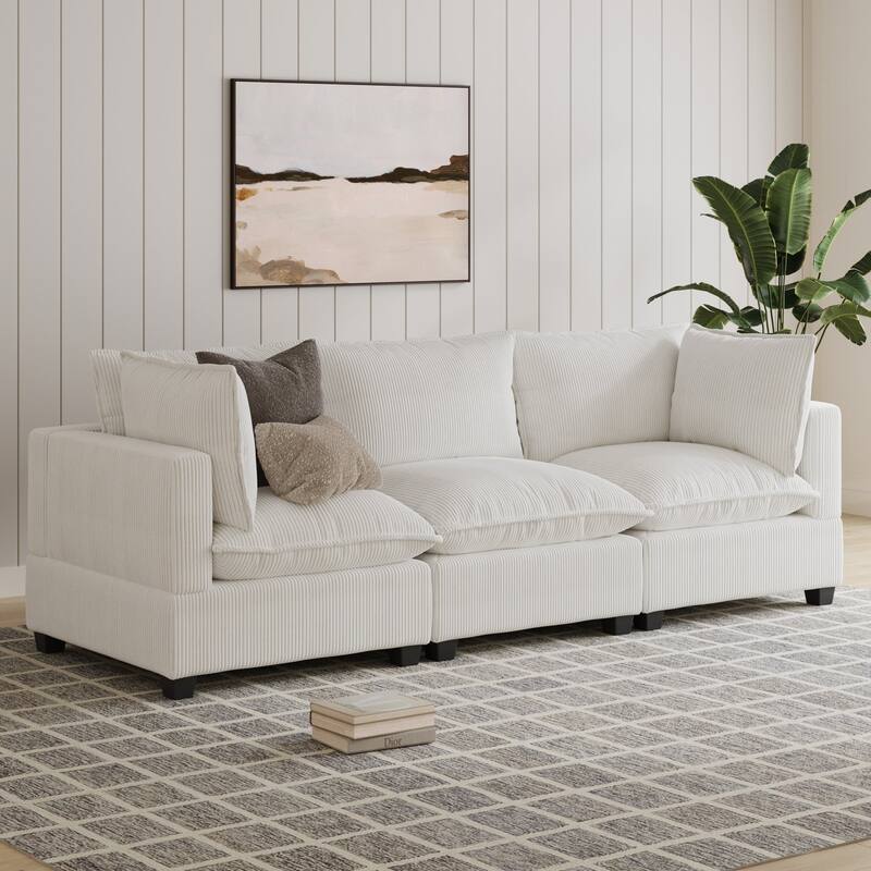Chelsea Modern Cloud Modular Upholstered Sofa with Deep Seat and Plush Cushions - 3-Seater Sofa - Pearl White