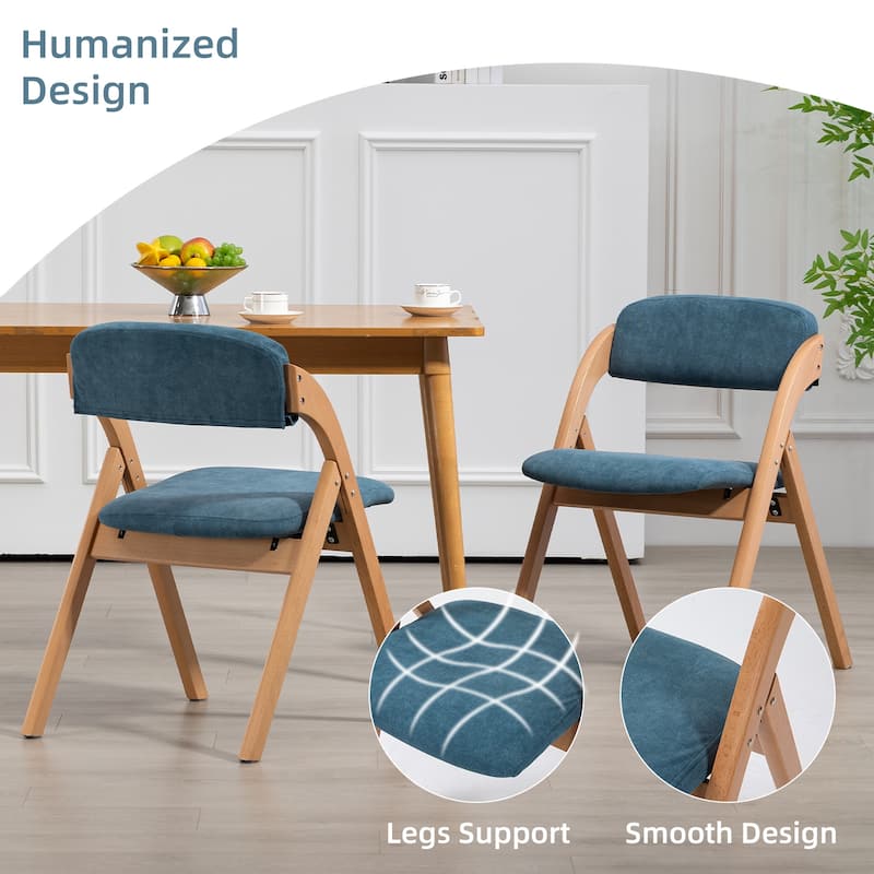 Wooden Stackable Dining Folding Chairs with Padded Seats(Set of 2)