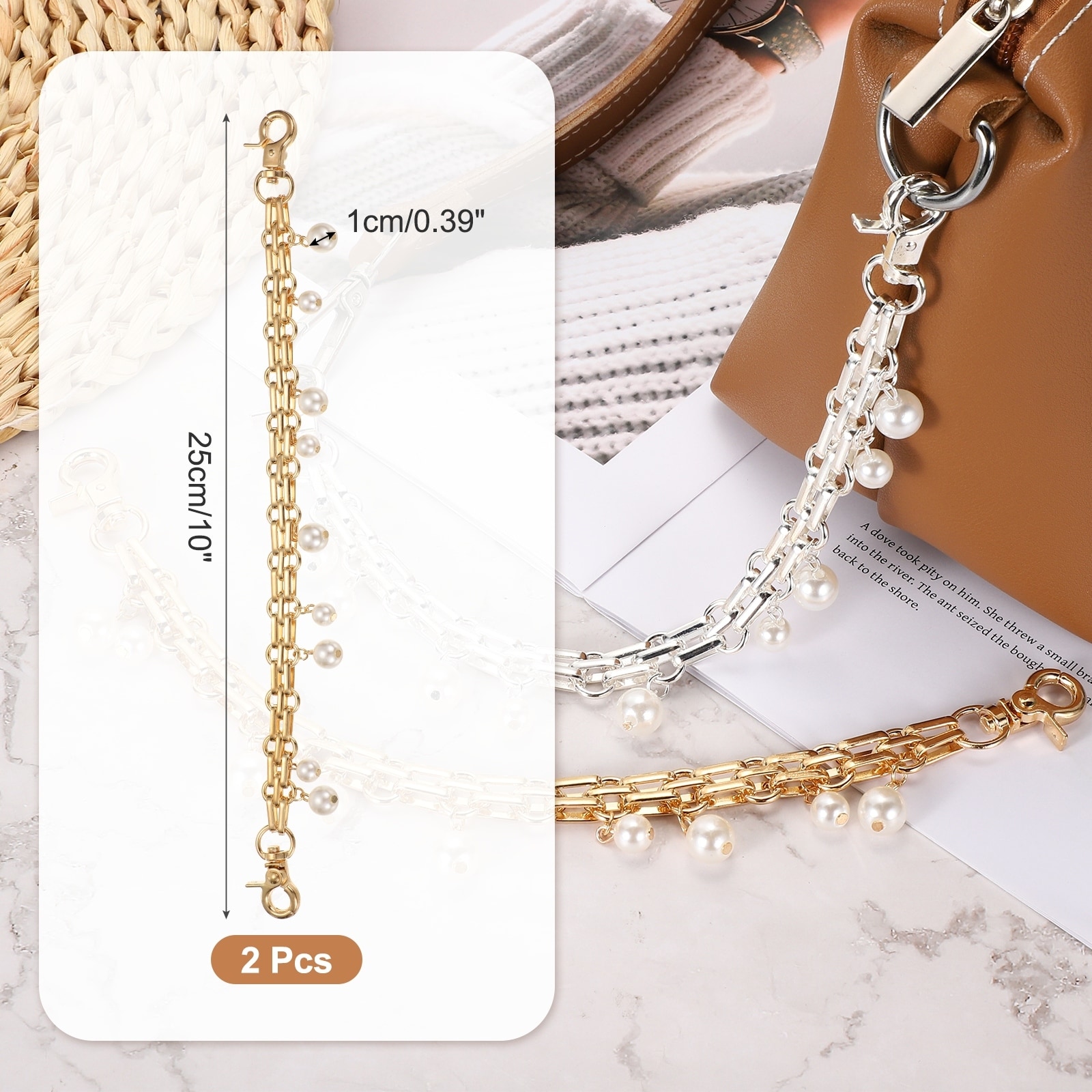 Pearl Bag Extender Chain, Purse Strap Extenders Chain Purse Making Supplies for Shoulder Bag Decoration