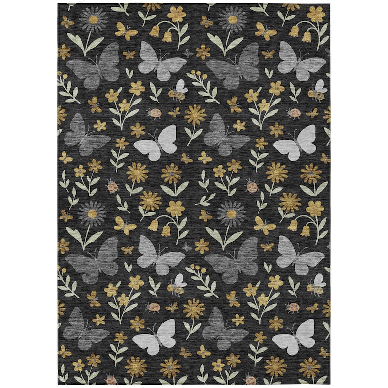 Machine Washable Indoor/ Outdoor Whimsy Butterfly Chantille Rug