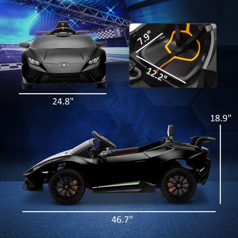 Qaba 12V Lamborghini Huracan Licensed Kids Electric Car with Remote Control, Spring Suspension, Transport Wheel, LED Lights