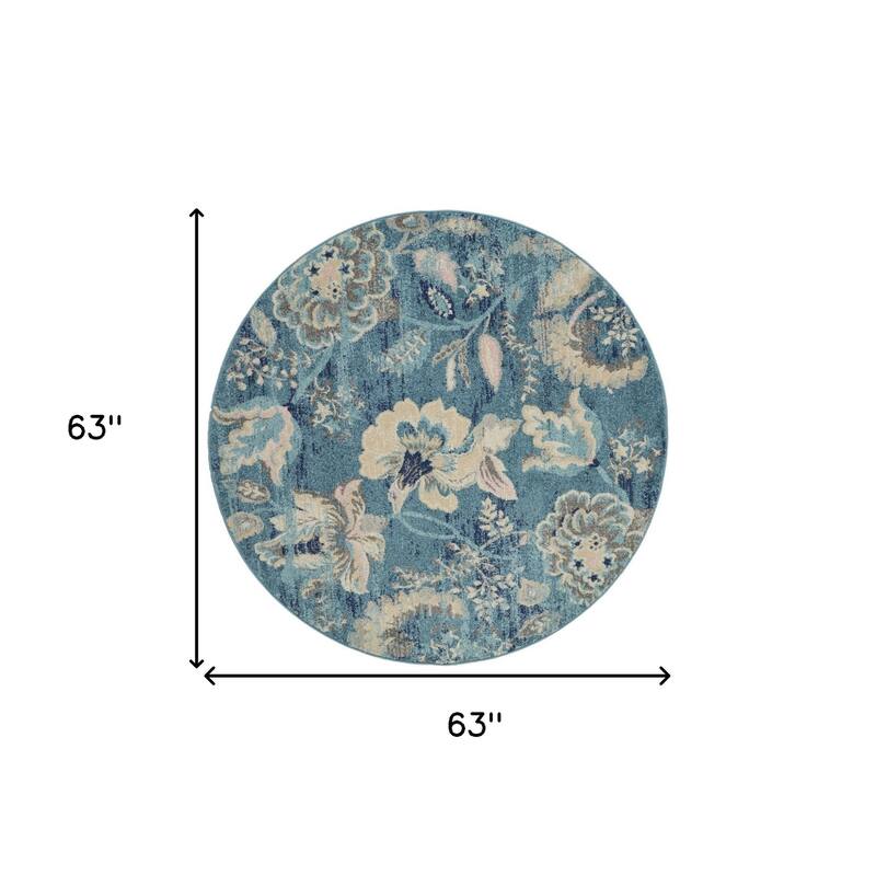 Power Loomed Distressed Geometric Floral Traditional Stain Resistant Area Rug - 63' X '63' X '0.5