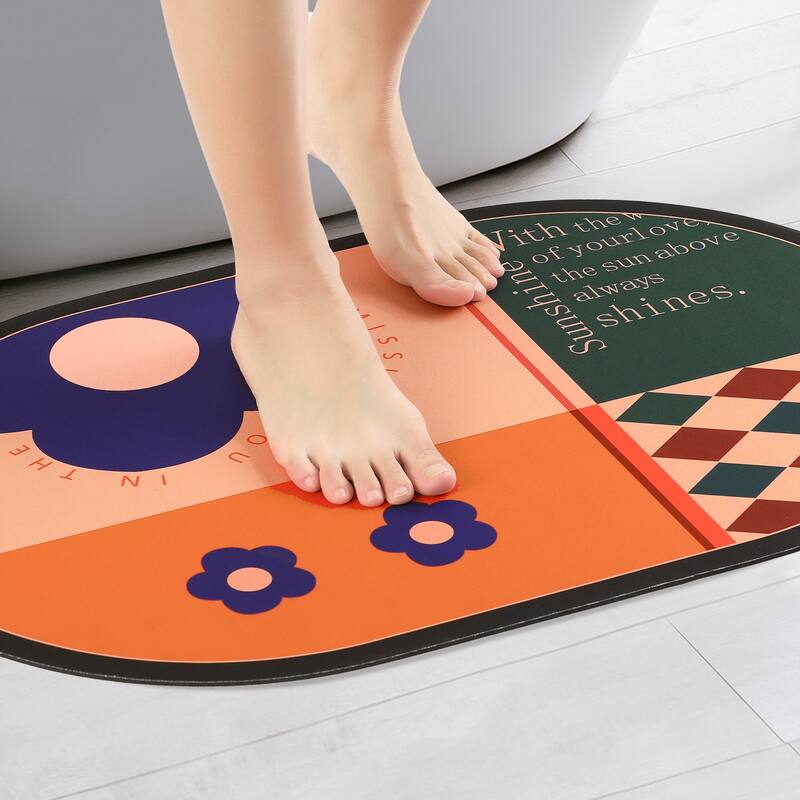 Bath Mat Rug, Abstract Non-Slip Absorbent Bathroom Floor Mat, Easy to Clean, Shower Rug for Shower Bathtub - Red Green - 18" x 28"