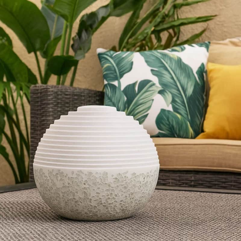 Contemporary Sandstone Polished Ball with Step Carved Lines, White