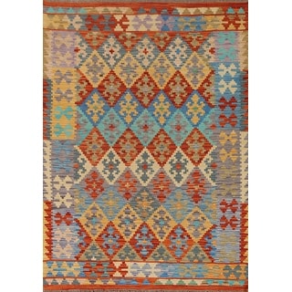 All-Over Hand-woven Geometric Kilim Wool Area Rug - 5'1''x 6'6'' - Bed ...