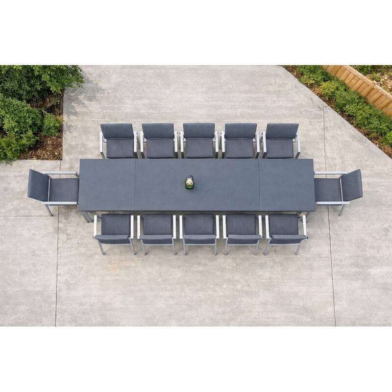 Bailey Light Grey 13-Piece Aluminum Outdoor Dining Set with Sling Set in Midnight Grey - N/A