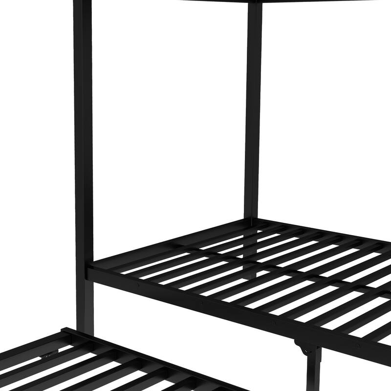 Roomfitters Twin/Full Metal Bunk Bed with Twin Trundle, Space-Saving Design for Teens & Adults, Black