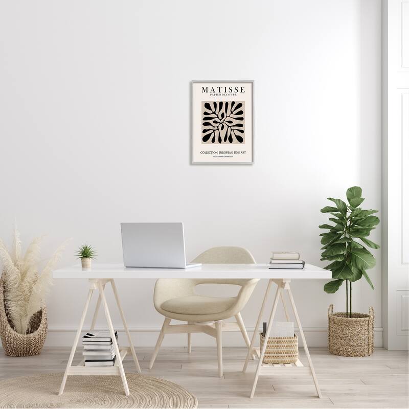 Stupell Matisse Leaves Foliage Abstract Silhouette Exhibition Design Framed Wall Art - Off-White