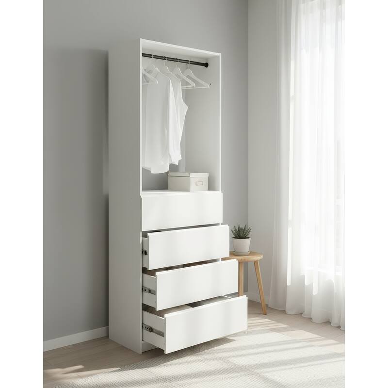 Prosper 32" White Wood Walk-in Closet with Two Rods - 31.4"W x 15.7"D x 83" H