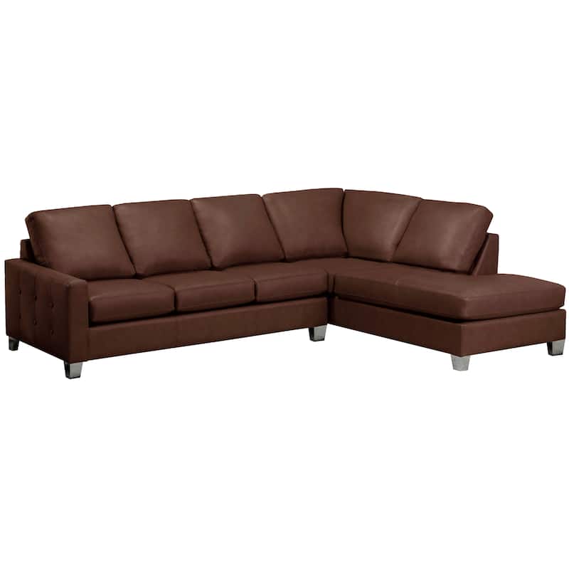 Dean Top Grain Italian Leather Tufted Sectional Sofa - 107 x 85 x 35 x 34 - Chestnut Brown
