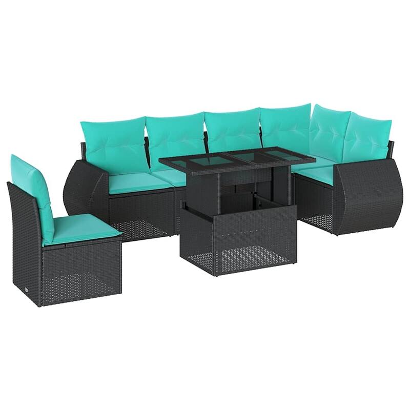 vidaXL 7 Piece Patio Sofa Set with Cushions Black/Brown/Gray Poly Rattan - 24.4 x 24.4 x 27.2