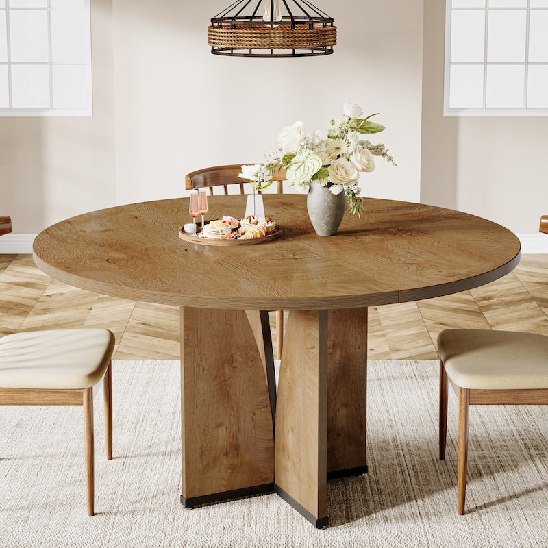 Farmhouse 39.37" Round Wood Kitchen Dining Room Table